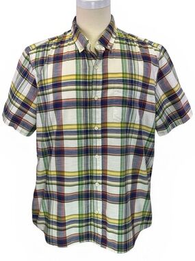 Gap Men's Madras Plaid Button Down Stretch Short Sleeve Shirt Size XL